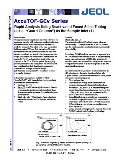 Rapid Analysis Using Deactivated Fused Silica Tubing(a.k.a. “Guard Column”) as the Sample Inlet (1)